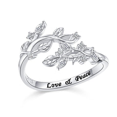 DAOSHANG 925 Sterling Silver Cubic Zircon Olive Branch Peace Adjustable Plant Rings elegant leaf open ring Crossover Carved Love & Peace Birthday Festivals Thanksgiving Day Present For Women