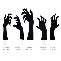 Anditoy Lot de 5 décorations d'Halloween en forme de mains noires avec piquets, silhouettes effrayantes pour jardin, pelouse et extérieur
