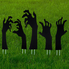 Anditoy Lot de 5 décorations d'Halloween en forme de mains noires avec piquets, silhouettes effrayantes pour jardin, pelouse et extérieur