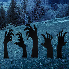 Anditoy Lot de 5 décorations d'Halloween en forme de mains noires avec piquets, silhouettes effrayantes pour jardin, pelouse et extérieur
