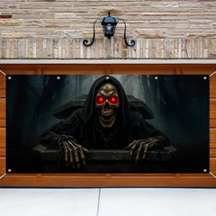 BlissYard Halloween Door Cover 13x6ft Polyester Garage Backdrop