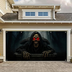 BlissYard Halloween Door Cover 13x6ft Polyester Garage Backdrop
