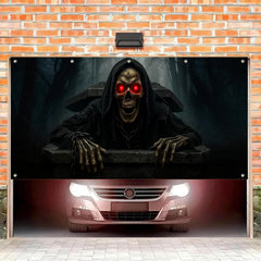 BlissYard Halloween Door Cover 13x6ft Polyester Garage Backdrop