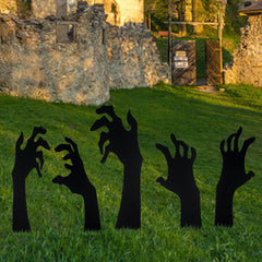 Anditoy Lot de 5 décorations d'Halloween en forme de mains noires avec piquets, silhouettes effrayantes pour jardin, pelouse et extérieur