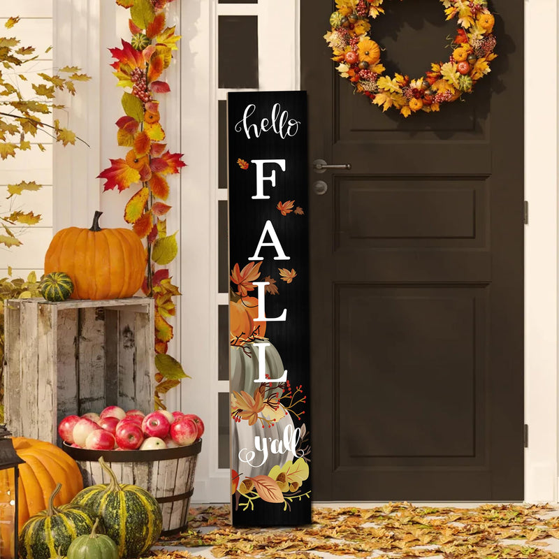 Panneau de porche d'automne « Hello Fall » 120 cm, décoration de porte de Thanksgiving, panneau de bienvenue vertical pour l'automne, à poser ou à suspendre, décoration d'extérieur pour porche et porte d'entrée