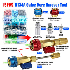 7 Set Car A/C Repair Kit - R134A Valve Core Remover Installer Tool Kit, AC Valve Core & Valve Cap Kit, AC Gasket Seal & O Ring, A/C Fuel Line Disconnect Tool for Air Conditioner System (CLICK ORANGE AMAZON BUTTON FOR VIDEO)