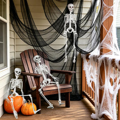 LCZTN 3 Pack 36in Halloween Skeletons,5 Pack 30x72in Black Creepy Cloth,300 sqft Spider Webs with 20 Fake Spiders,Halloween Decorations Outdoor and Indoor Decor Kit