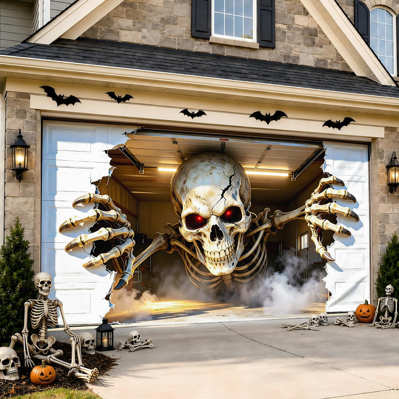Décoration de porte de garage pour Halloween 16x7 pieds, design de scène de garage réaliste