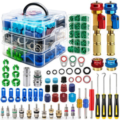 7 Set Car A/C Repair Kit - R134A Valve Core Remover Installer Tool Kit, AC Valve Core & Valve Cap Kit, AC Gasket Seal & O Ring, A/C Fuel Line Disconnect Tool for Air Conditioner System (CLICK ORANGE AMAZON BUTTON FOR VIDEO)