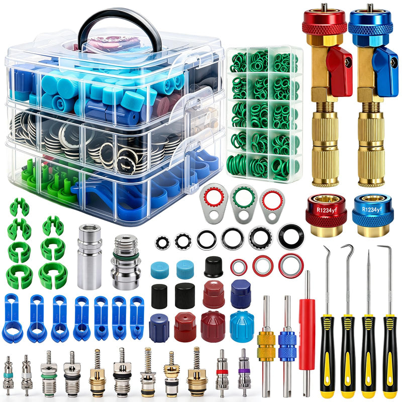 7 Set Car A/C Repair Kit - R134A Valve Core Remover Installer Tool Kit, AC Valve Core & Valve Cap Kit, AC Gasket Seal & O Ring, A/C Fuel Line Disconnect Tool for Air Conditioner System (CLICK ORANGE AMAZON BUTTON FOR VIDEO)