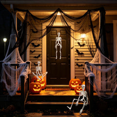 LCZTN 3 Pack 36in Halloween Skeletons,5 Pack 30x72in Black Creepy Cloth,300 sqft Spider Webs with 20 Fake Spiders,Halloween Decorations Outdoor and Indoor Decor Kit