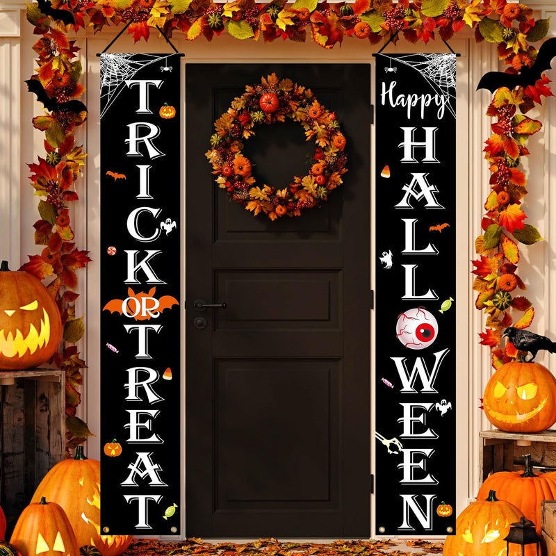 JENFALL Décorations d'Halloween pour extérieur, bannière « TRICK OR TREAT » et « Happy HALLOWEEN », décoration de porche, décorations de porte d'Halloween pour la maison, intérieur, extérieur, mur, fête