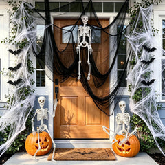 LCZTN 3 Pack 36in Halloween Skeletons,5 Pack 30x72in Black Creepy Cloth,300 sqft Spider Webs with 20 Fake Spiders,Halloween Decorations Outdoor and Indoor Decor Kit