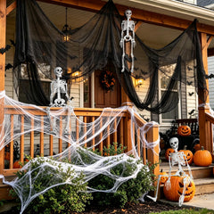 LCZTN 3 Pack 36in Halloween Skeletons,5 Pack 30x72in Black Creepy Cloth,300 sqft Spider Webs with 20 Fake Spiders,Halloween Decorations Outdoor and Indoor Decor Kit