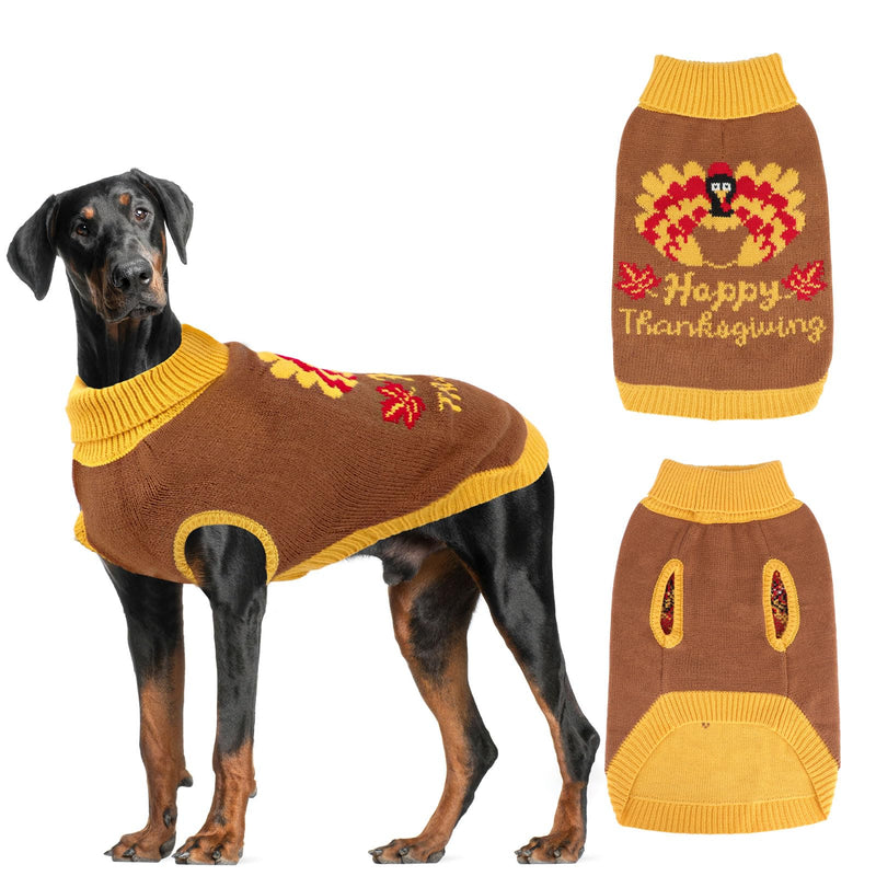 Pull à col roulé en tricot pour chien HUMLANJ pour Thanksgiving, pull chaud sans manches avec trou pour laisse, motif dinde, pour chiot, Yorkshire, Chihuahua, Carlin (2XL)