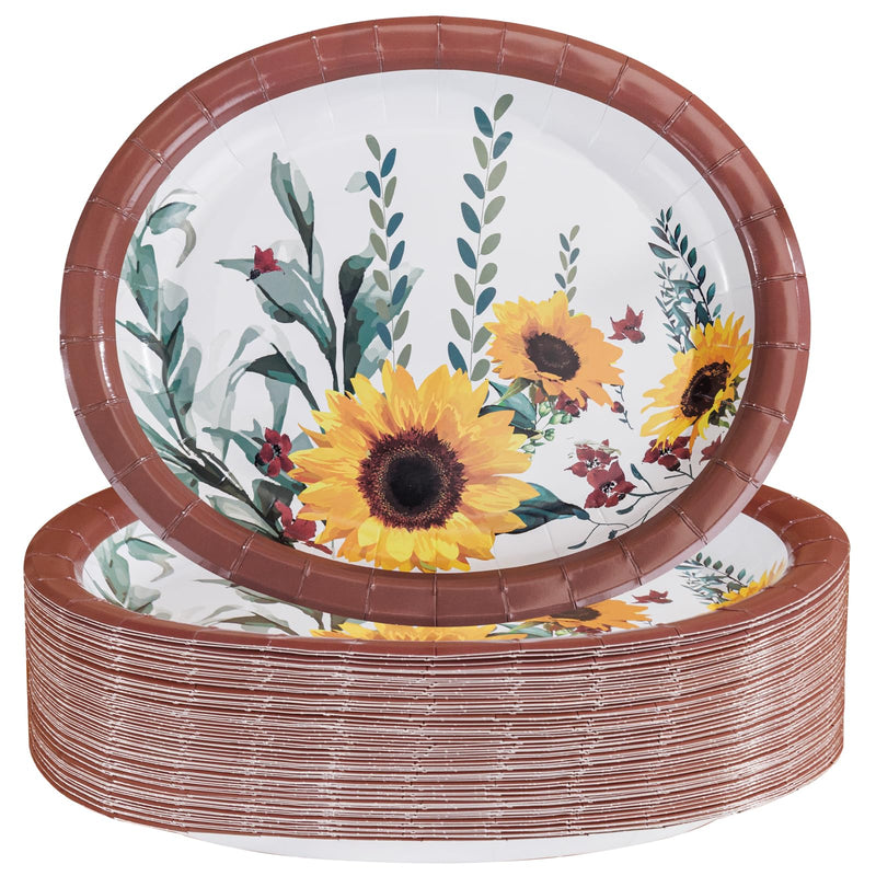 WDF Lot de 50 assiettes en papier automnales - Assiettes en papier ovales tournesol 10